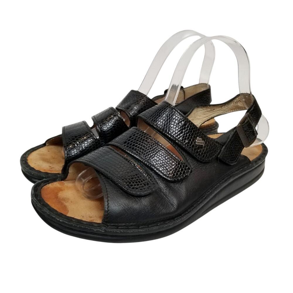 Finn Comfort Sylt Black Leather Slingback Sandals Women's Size 38 / 7.5